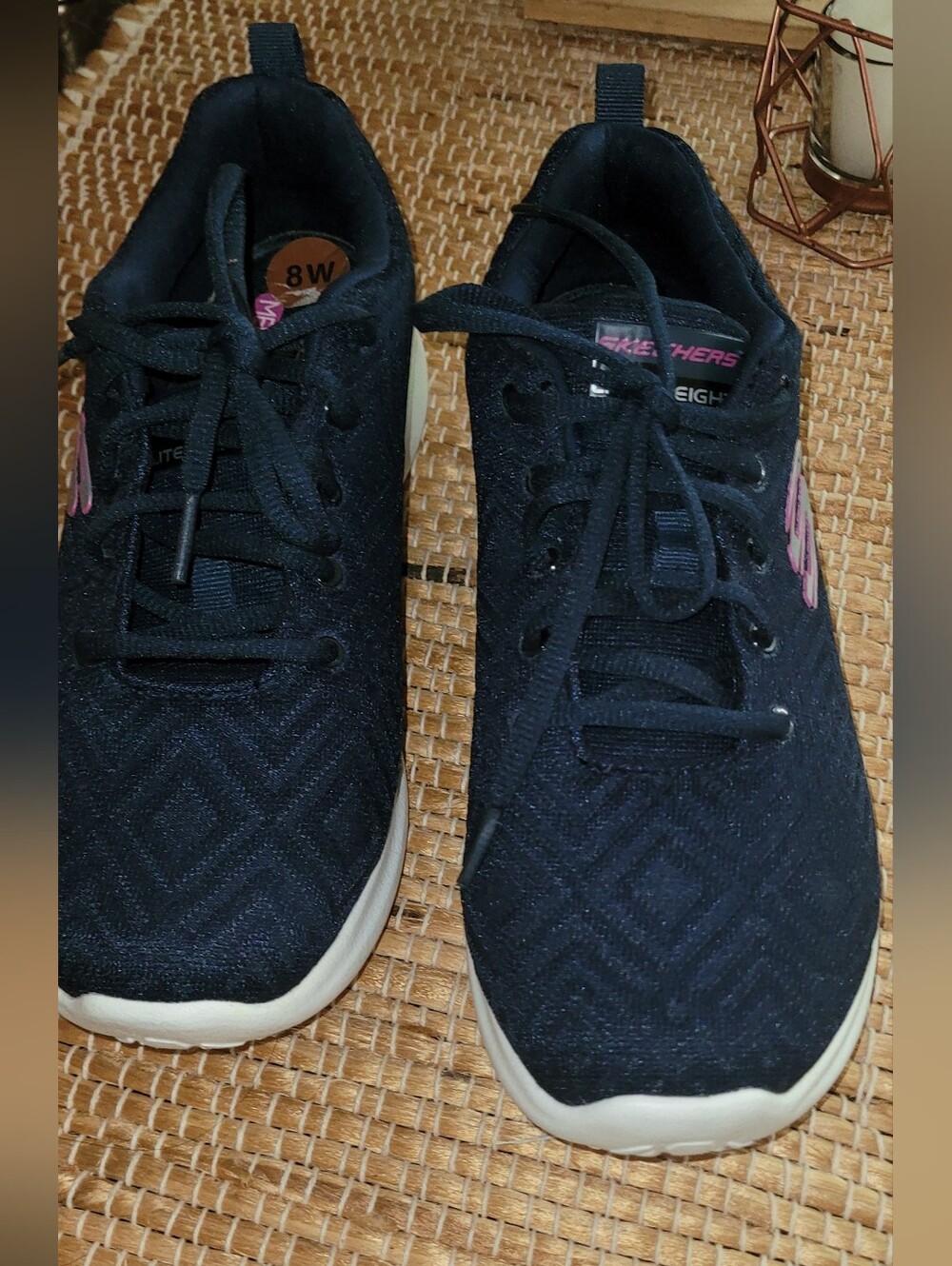 Skechers Women's Black Athletic Lace-Up Sneakers with Pink Logo Accents
